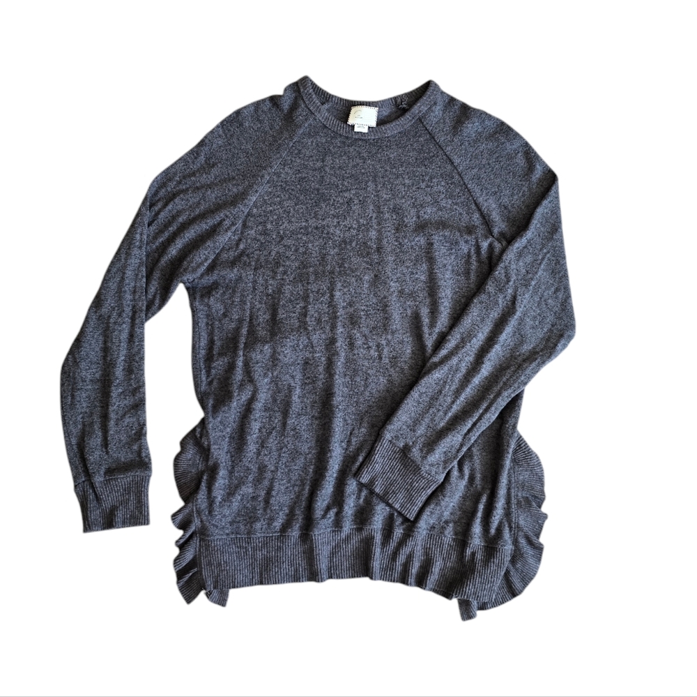 Anthropologie Women's Postmart Ruffle Sweater | Grey | Medium